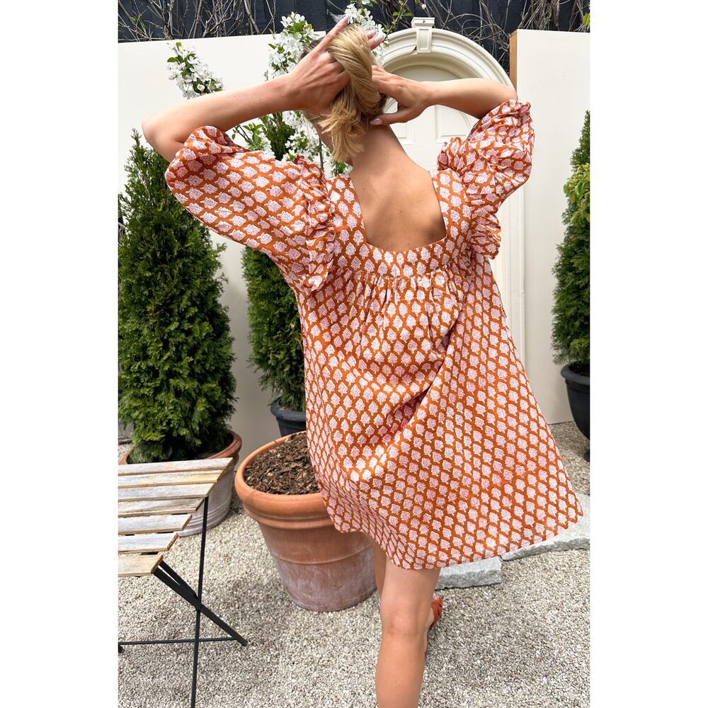 Emerson Fry 100% Cotton Orange Pink Floral Adelina Mini Dress Size Small - Picture 3 of 9